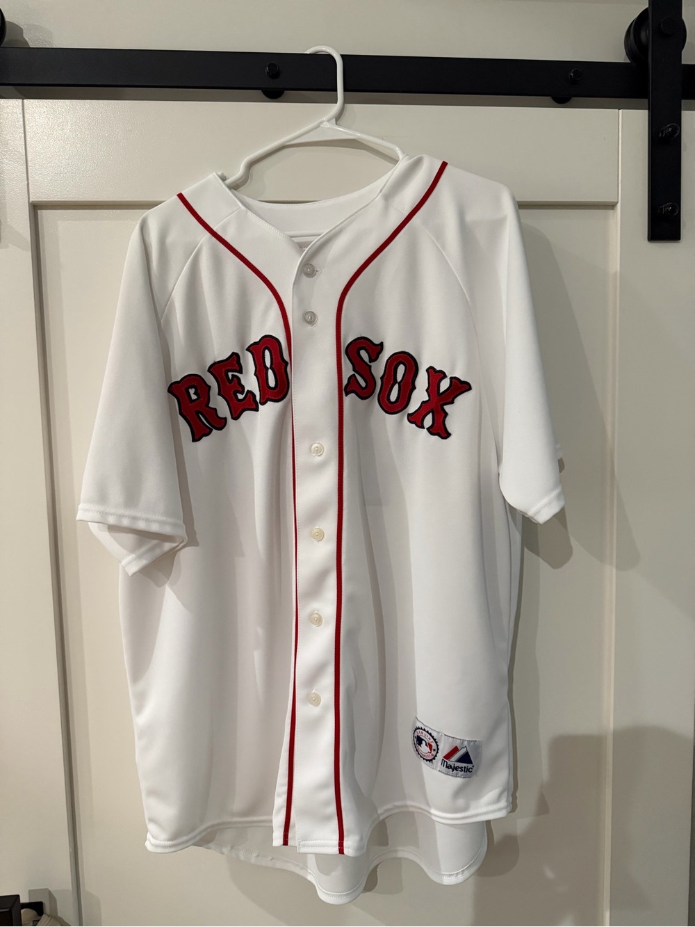 Majestic White and Red Boston 'Red Sox' Button Jersey